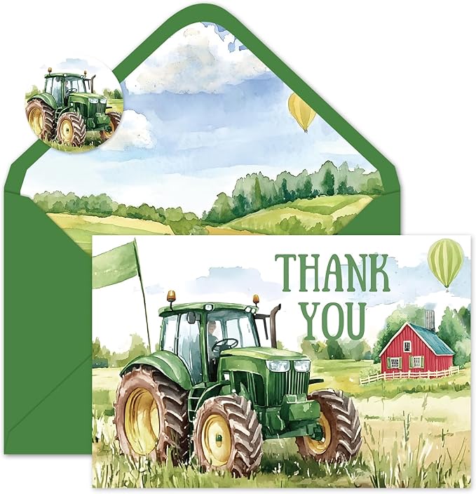 Whaline 24 Pack Tractor Thank You Cards Greeting Cards Blank Note Card with Envelopes Stickers for Farmhouse Birthday Baby Shower, 4 x 6 Inch
