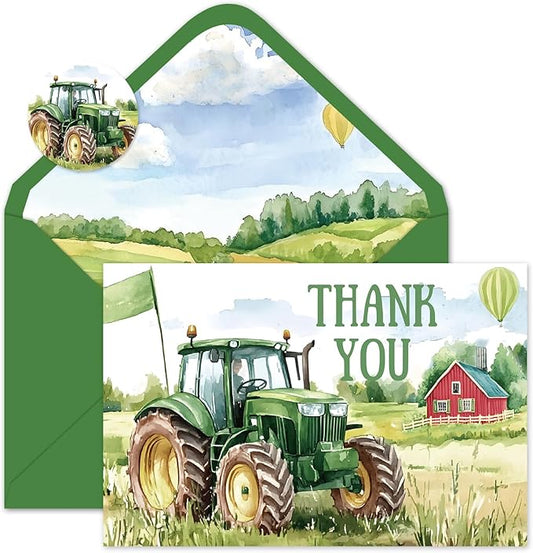 Whaline 24 Pack Tractor Thank You Cards Greeting Cards Blank Note Card with Envelopes Stickers for Farmhouse Birthday Baby Shower, 4 x 6 Inch