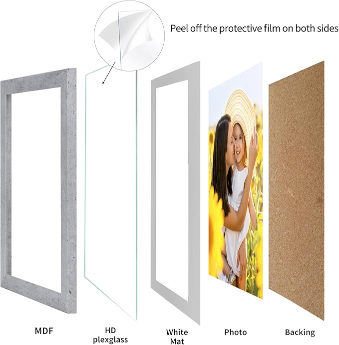 Lyeasw 8x10 Picture Frame Grey Set of 15, Display Pictures 8x10 with Mat or 9x11 without Mat, Multi Photo Frames for Wall or Tabletop