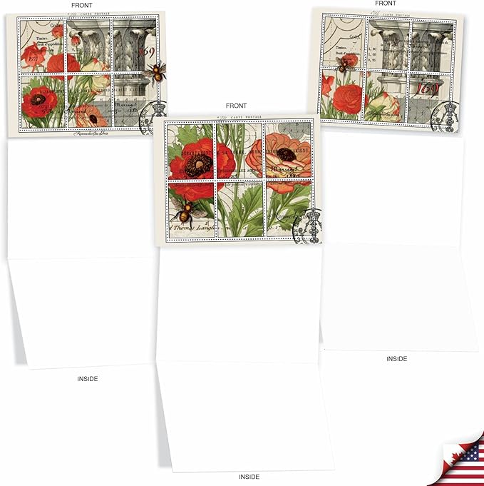The Best Card Company - 10 Retro Blank Cards with Envelopes (4 x 5.12 Inch) - Artistic Boxed Assortment, Vintage Note Cards - What's the Buzz M3983