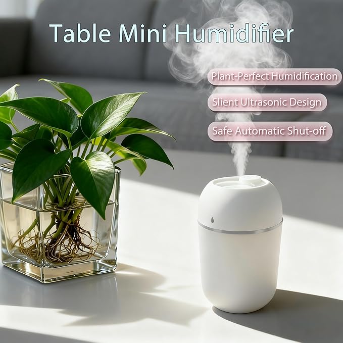 3 Pcs 330ml Small Cool Mist Humidifiers for Bedroom Indoor,Personal Mini Air Humidifier Easy Clean for Plants,Vaporizer for Congestion Portable,Desk Humidifiers for Office Bedside Nightstand Home