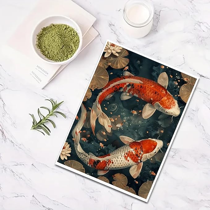 JFYHAB Koi Fish Diamond Art Kits for Adults, Scenery Fish DIY Full Drill Diamond Painting Kits for Beginners, 5D Gem Art Crafts for Adults, Home Wall Decor 12x16 inch