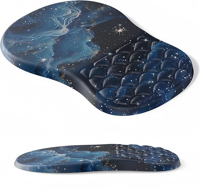Ergonomic Mouse Pad Wrist Support,Blue Space Wrist Rest Mousepad for Carpal Tunnel Pain Relief,Integrated Memory Foam Slope Massage Bulge Design