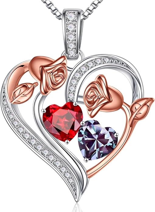Iefil Christmas Gifts for Women Wife - 925 Sterling Silver Rose Heart Necklace, Stocking Stuffers for Women, Anniversary Birthday Gifts for Wife Girlfriend Mom