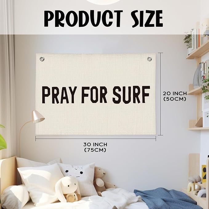 Surf Decor, Coastal Beach Room Decor Aesthetic, Surf Linen Banner Wall Hanging Canvas Banner Flag Decor for Coastal Surfer Room Bedroom Beach Decorations