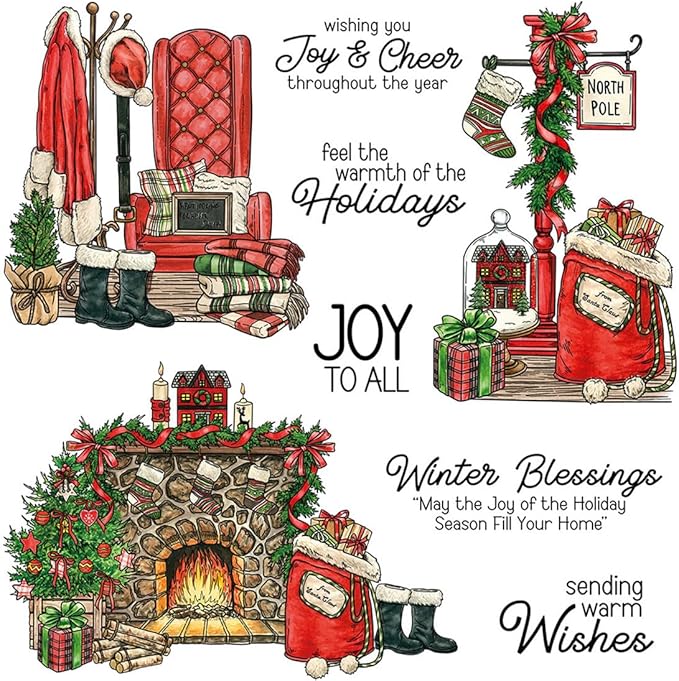 Christmas Tree Sofa Fireplace Stamps and Cutting Dies for Card Making DIY Transparent Silicone Clear Stamp and Metal Die Cuts Sets for Scrapbooking Paper Greeting Cards Decor Seals Craft Supplies
