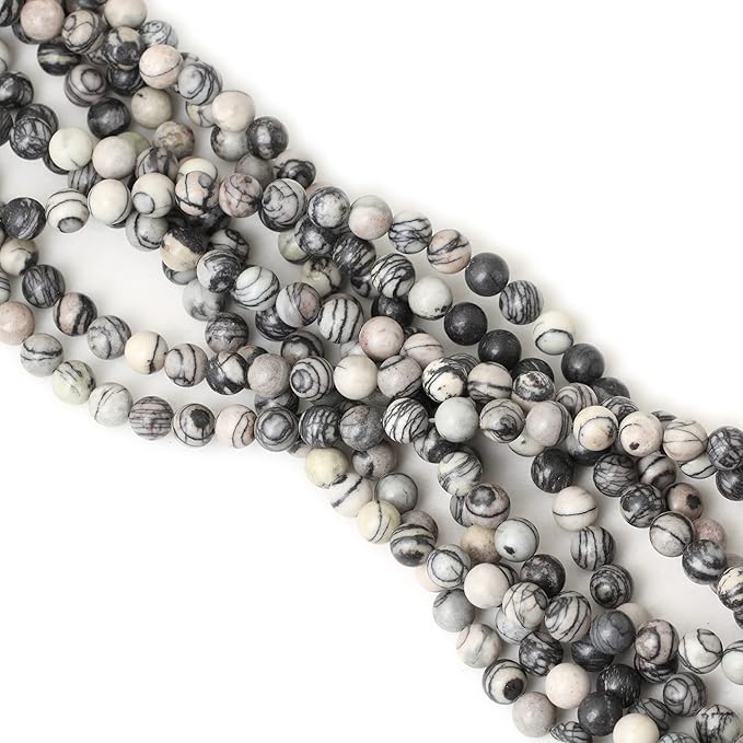 45PCS 8mm Natural Black Network Zebra Stone Round Loose Beads for Jewelry Making DIY Bracelet Necklace Materials 1 Strand 15"