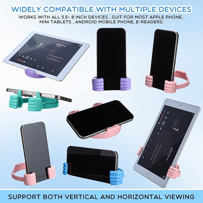 Yaomiao 8 Pcs Thumbs up Cell Phone Stands Universal Cell Phone Holder Flexible Mobile Phones Stand Adjustable Smartphone Stand Holder for Desk Offices Bedrooms Airplanes Travel (Macarons Color)
