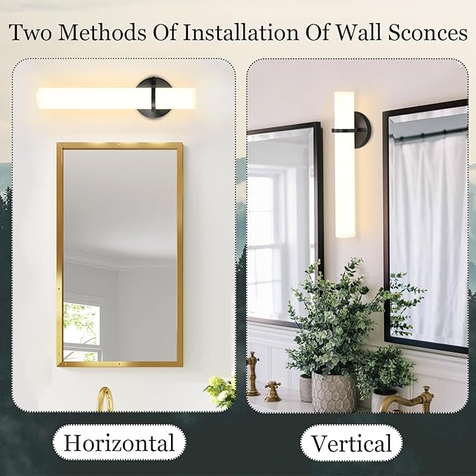 LED Dimming Wall Sconces 8W, 3000K Warm Lights Dimmable, White Lampshade Bathroom Vanity Lighting Wall Light Fixtures for Bedroom Dining Living Hallway, Black