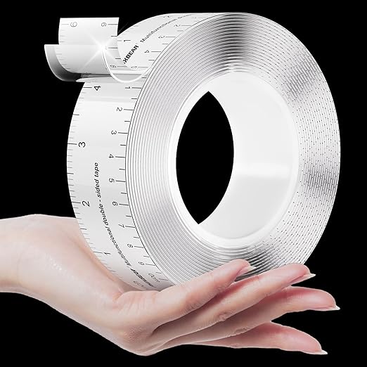 Double Sided Tape Heavy Duty, Heat Resistant and Removable, Clear Mounting Nano Tape with Measurement Guide (Printed Inch/cm Backing) Ideal for Home, Office, and Picture Hanging 1.18" x 9.85'