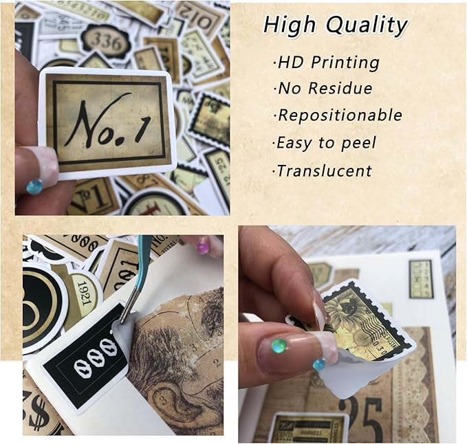 190 Pcs Vintage Label Number Stickers, Retro Tag Aesthetic Stickers for Scrapbooking Junk Journal Bullet Journal Collage Diary DIY Crafts