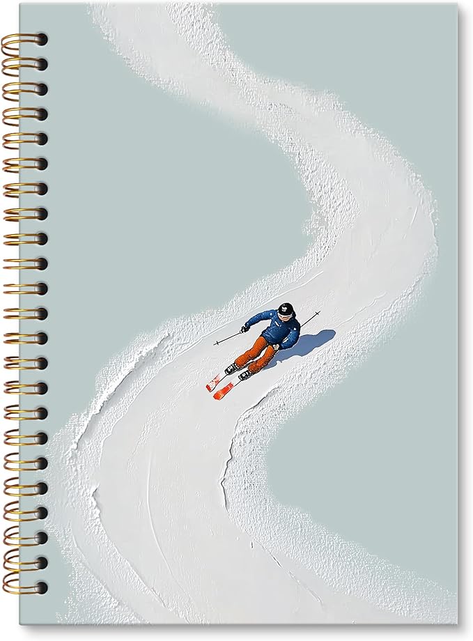 XNXLDYLH Ski Winter Christmas Scene Notebook Journal, Ski Skiing Themed Lover Gifts for Skiers Men Women, Skiing Spiral Notebook, Christmas Winter Office School Supplies Gifts for Women, 5.5x8.3Inch