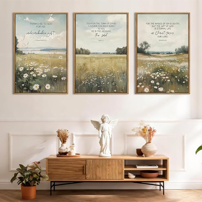 Anyzal Christian Jesus Wall Art Bible Scripture Wall Decor Farmhouse Wildflower Paintings Set of 3 for Living Room Bedroom Dining Room16x24 Inch