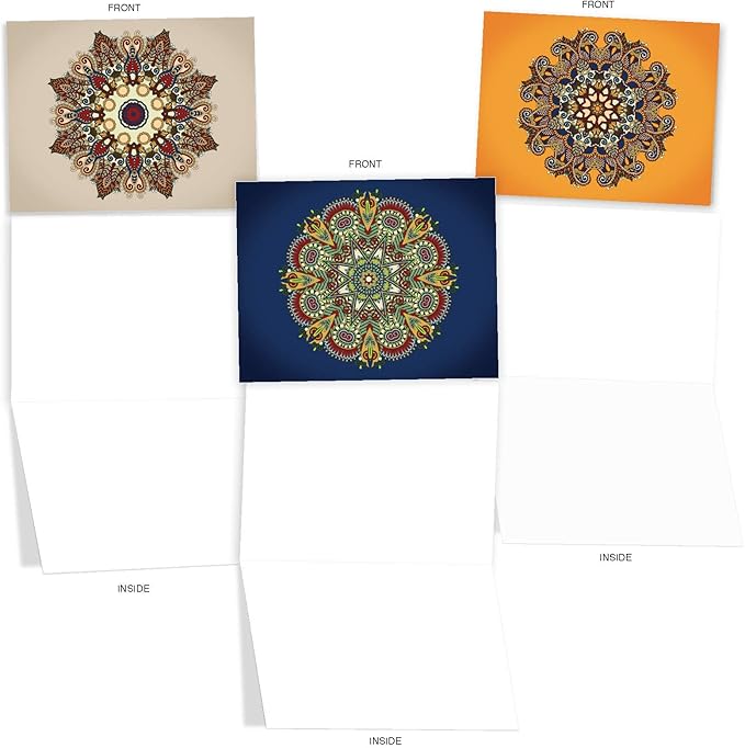 The Best Card Company - 10 Blank Note Cards Assortment (4 x 5.12 Inch) - Zen Patterns and Symbols, Bulk Boxed Set - Mandala Mania M3964