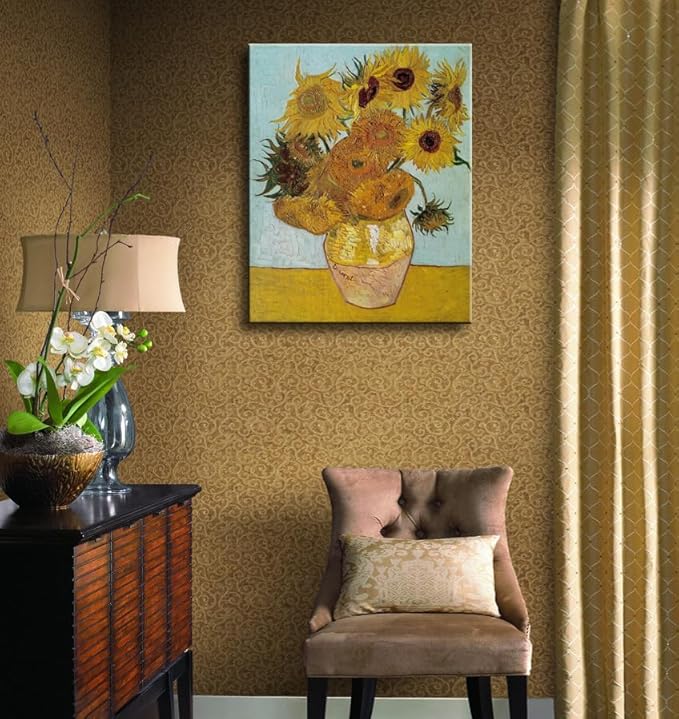 Sunflower Canvas Prints Wall Art by Vincent Van Gogh Oil Paintings Reproduction Modern Framed Floral Giclee Flowers Pictures Artwork for Bedroom Home Office Decor