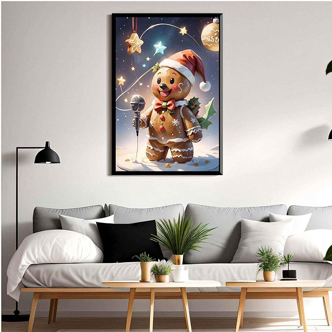 Framed Canvas Wall Art festive gingerbread character Funny Christmas Poster Trendy Christmas Decor 24x36in Metal blackFramed