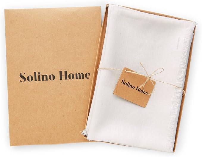 Solino Home White Linen Napkins Set of 4-100% Pure Linen Cloth Washable Dinner Napkins 20 x 20 Inch for Winter, Valentines, Spring, Easter - Fringe