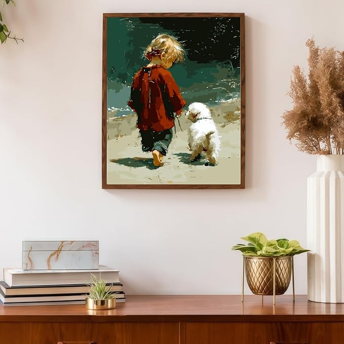 Mosaflare Paint by Numbers for Adults Beginner, Girl and Dog Adult Paint by Number Kits on Canvas, DIY Acrylic Oil Easy Painting by Numbers for Home Wall Decor 16X20 inch (Without Frame)