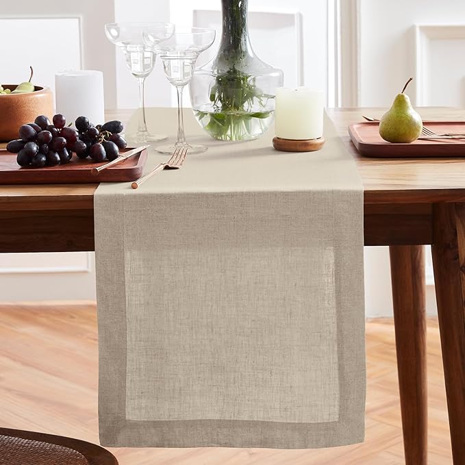 Solino Home 100% Pure Linen Flax 48 Inches Table Runner - 14 x 48 Inch for Dining, Coffee Tables, Dressers - Sonoma Collection - Spring, Easter Decor