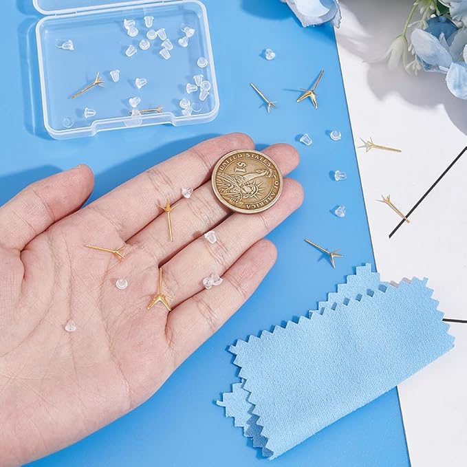 UNICRAFTALE 10Pcs 925 Sterling Silver Prong Earring Settings 5 Sizes Golden Stud Earring Findings Metal Claw Earrings Posts Beads Rhinestone Component Prong Earrings Blanks for Jewelry Making