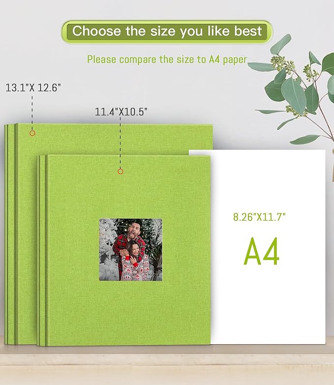 Popotop Photo Album Self Adhesive with Picture Display Window,40 Pages DIY Scrapbooking Supplies Kit for 4x6 8x10 Picture,Linen Cover Memory Book for Baby Wedding, with Scraper and Metallic Pen