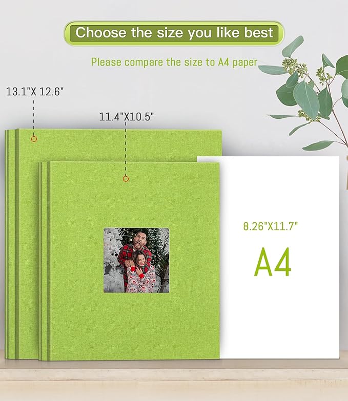 popotop Photo Album Self Adhesive with Picture Display Window,40 Pages DIY Scrapbooking Supplies Kit for 4x6 10x12 Picture,Linen Cover Memory Book for Baby Wedding, with Scraper and Metallic Pen