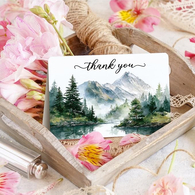 Artoid Mode 36 Pack Bird Tree Mountain Forest Thank You Cards Gift With Envelope Sticker Blank Note Greeting Cards, 4 x 6 Inch