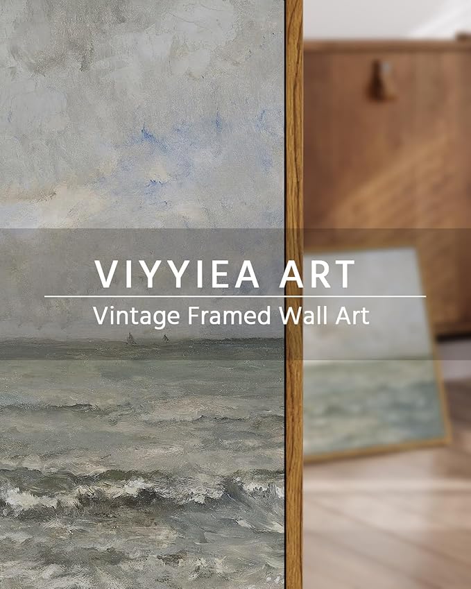 VIYYIEA Ocean Large Large Framed Wall Art, Seascape Vintage Art Decor Room Aesthetic, 16X24 Inch Canvas Print Artwork, Calming Landscape Painting Wall Decor for Bedroom Bathroom Office