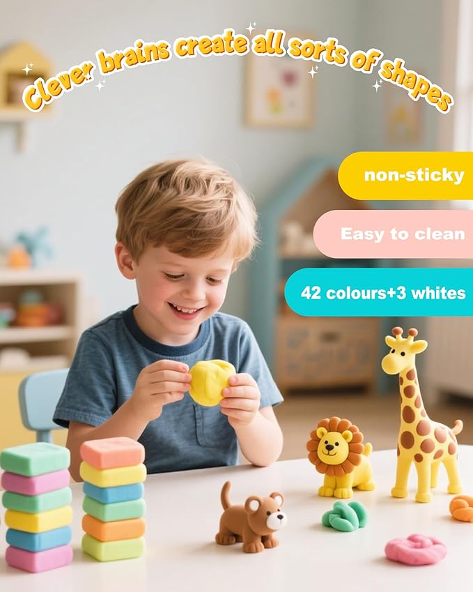 Modeling Clay Kit - 42 Colors Air Dry Clay, DIY Molding Magic Clay Includes Tools and Christmas Accessories, Modeling Clay for Kids is an Ideal Holiday Gift for Children Over 3 Years Old.