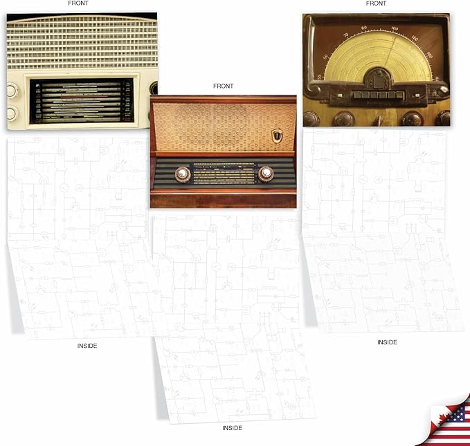 The Best Card Company - 10 Fun Cards for All Occasions for Men and Women (4 x 5.12 Inch) - Boxed Assorted Notecard Set, Blank Inside - Radio Days M3086-NB