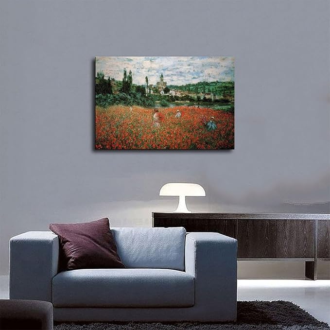 40+ Monet Famous Print Posters Poppy Field near Vetheuil by Claude Monet Impressionism Poster Print for Room Aesthetics Canvas Wall Art Print Unframe 24×36inch(60×90cm)