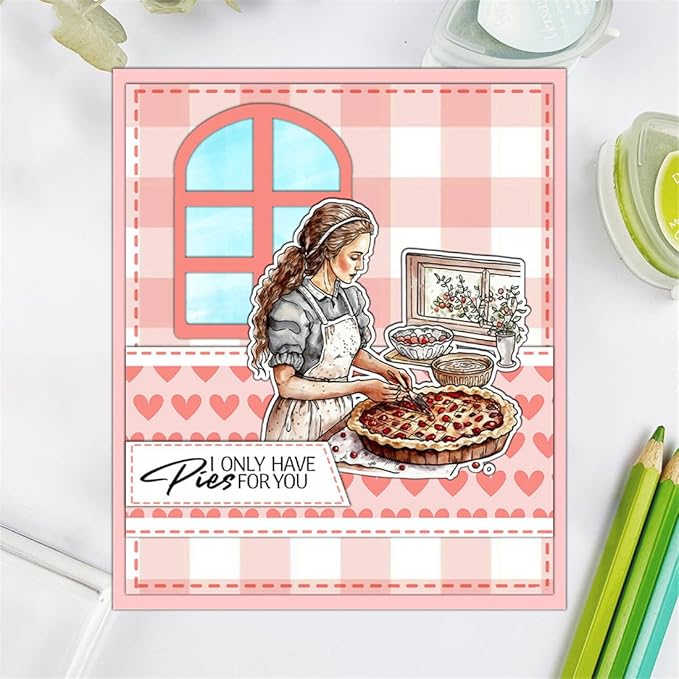 Baked Pizza Cherries Stamps and Cutting Dies for Card Making DIY Transparent Silicone Clear Stamp and Metal Die Cuts Sets for Scrapbooking Paper Greeting Cards Decor Seals Craft Supplies