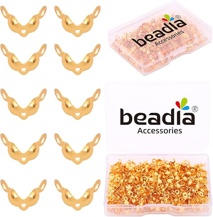 18K Gold Plated End Caps Non Tarnish 4x8mm 200pcs for Jewelry Making Findings