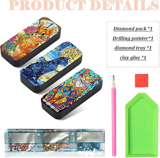 Leatrice 3pcs 5d Diamond Art Kits for Adults Small Diamond Painting Kit Gem Art Paint by Diamonds Dots Eyeglasses Case DIY for Beginner Women