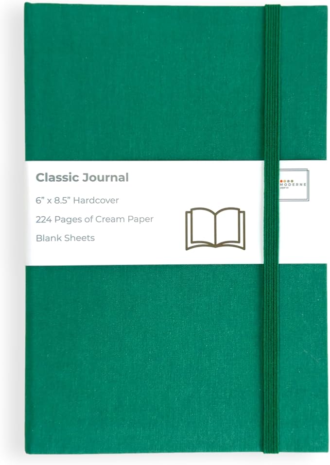 Portage Blank Hardcover Aesthetic Notebook Writing Journal – Bleed-Proof Paper Notepad for Journaling, High GSM, A5 Notebook, Cream Pages - Hunter Green, 6 x 8.5 Inches, 224 Pages