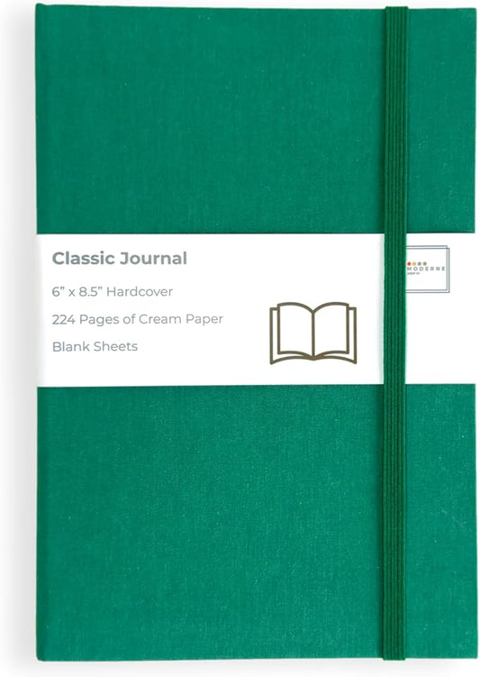 Portage Blank Hardcover Aesthetic Notebook Writing Journal – Bleed-Proof Paper Notepad for Journaling, High GSM, A5 Notebook, Cream Pages - Hunter Green, 6 x 8.5 Inches, 224 Pages