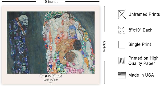 Poster Master Vintage Gustav Klimt Poster - Retro Death and Life Print - Art Nouveau - Symbolism Art - Abstract Art - Aesthetic Art - Classic Painting - Living Room Decor - 8x10 UNFRAMED Wall Art