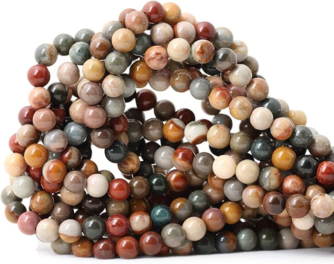 60PCS 6mm Natural USA Picture Stone Gemstone Round Loose Beads for Jewelry Making DIY Findings 1 Strand 15"