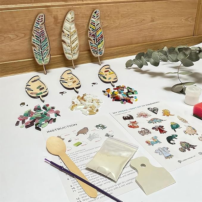 TATREBCRE DIY Mosaic Kit for Adults & Kids – Feather, Bird, Cat & Heart Designs – Christmas Gift Arts and Crafts Kit with Grout & Tools – Easy Mosaic Craft for Beginners (Red Flower)