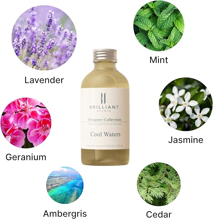 Brilliant Scents Cool Waters Fragrance Oil 500ml - Premium Diffuser Oil for Home, Office, Hotels - Long Lasting, Plant-Based, Meets IFRA Standards, USA-Made - Mint, Lavender, Tobacco