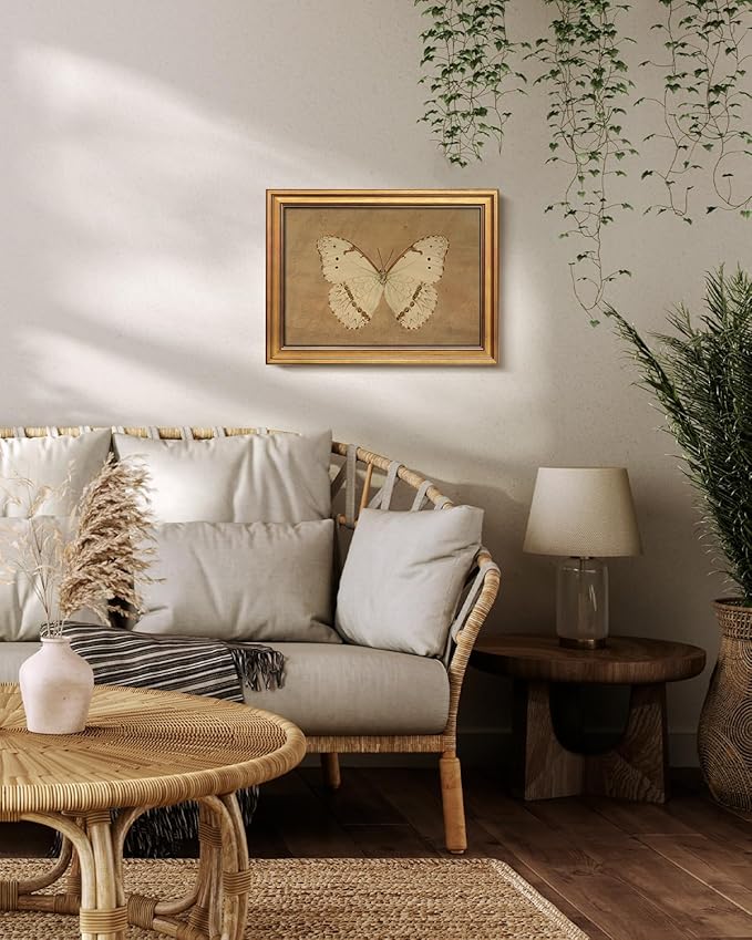 Bzstyleart Vintage Wall Art Decor for Living Room,Gold Framed Canvas Butterfly Wall Art,Vintage Butterfly Picture Prints,Gold Framed Artwork,12 x 16 Inch