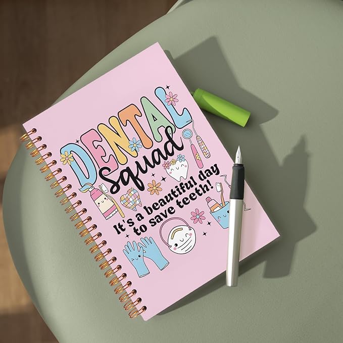 Dental Dentist Gifts Notebook, Dental Assistant Graduation Gifts Journal, Pink Dental Squad Spiral Notebook Journal for Note Taking, Dentist Office Supplies, 5.5x8.3 Inch