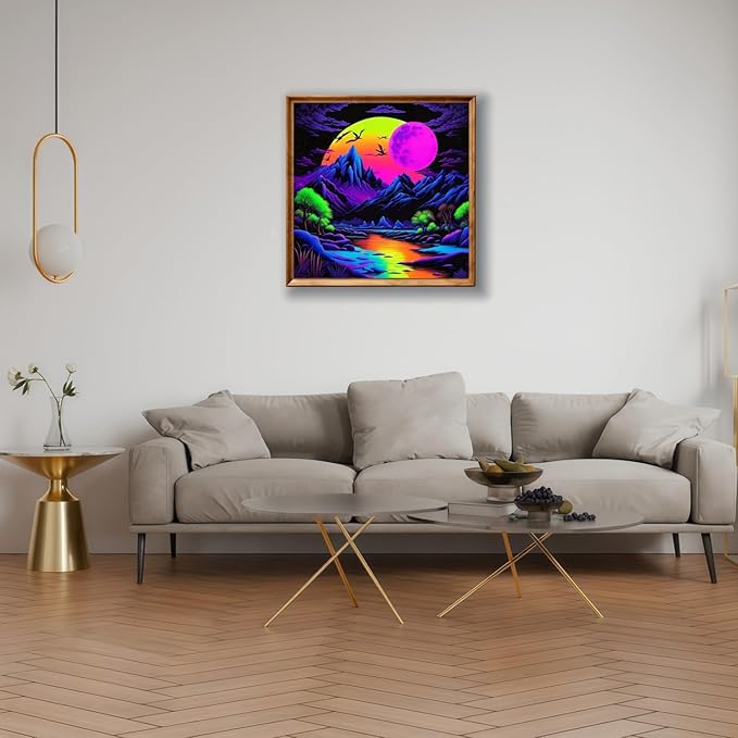 CHWGLFGG 5D Diamond Art Kits for Adults Beginners, Landscape Diamond Painting Kits, DIY Neon Mountain Forest Full Round Drill Paint by Diamonds Dot Gem Art for Adults, Home Wall Decor 13.7X 13.7 Inch