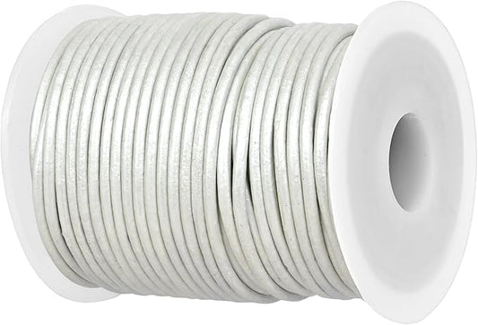 GENIQUE Real/Genuine Round Leather String Cord for Necklace, Bracelets, Jewellery, Braiding (2mm, Pearl White Metallic)