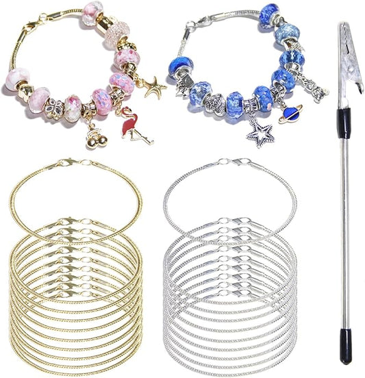 Exway 20 Pcs Snake Charm Bracelet Chain 6.5 Inch Gold and Silver Charm Bracelet Kit Snake Chain Bracelets Chain for Christmas DIY Women Jewelry Making Gifts
