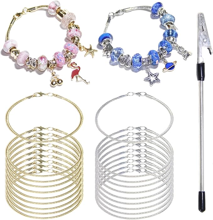 Exway 20 Pcs Snake Charm Bracelet Chain 8.0 Inch Gold and Silver Charm Bracelet Kit Snake Chain Bracelets Chain for Christmas DIY Women Jewelry Making Gifts