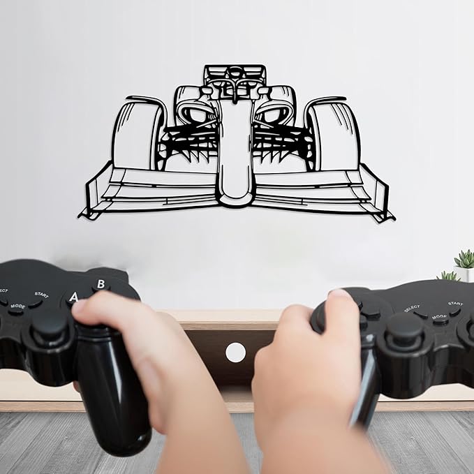 Formula Car Metal Wall Art, Sports Car Metal Silhouette, Formula Car Lovers Metal Wall Decor, Racing Gifts For Men, Minimalist Sculpture for Garage, Man Cave, Gift for Father's, (Black-30" x8.2" inch)