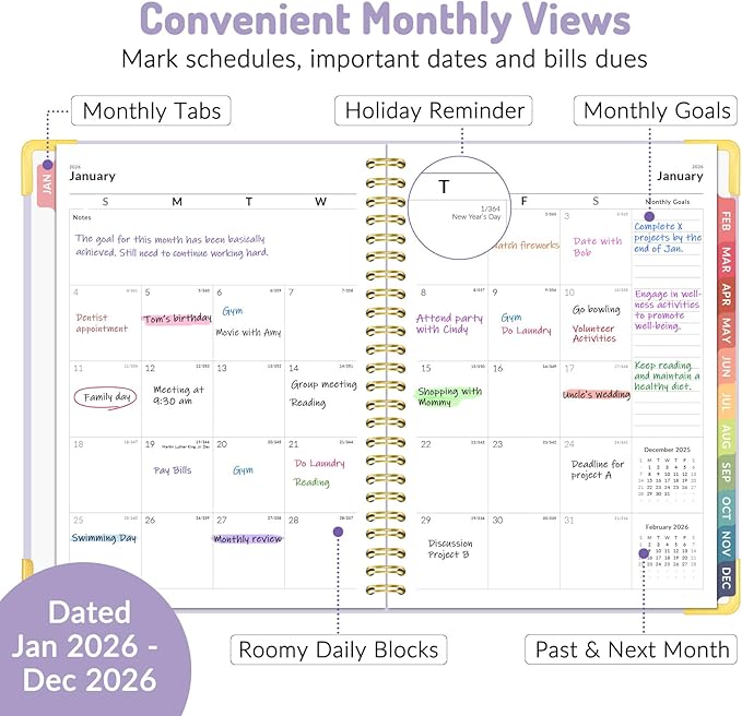 2026 Planner, Forvencer Calendar Planner Weekly and Monthly, Jan 2026-Dec 2026, 6" X 8", Hardcover Agenda Book, Daily Journal Organizer with Inner Pocket, Notebook for Office School, A5, Blue