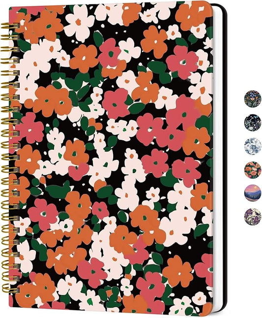 Lined Spiral Journal for Women, A5 Hardcover Cute Notebook for Work & Note Taking, Aesthetic Pretty Journal for Writing, 140 Pages, 6"x8", Petal Pop