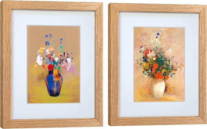 8x10 Picture Frame Set of 2 OAK Solid Wood with Real Glass for Pictures 5x7 with Mat or 8x10 Without Mat, Wall Mount or Tabletop Gallery Photo Frames(2 Pack, Oak)